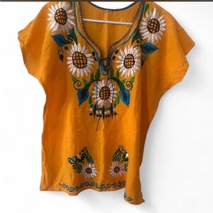 Source Unknown Orange Sunflower Embroidered Tunic